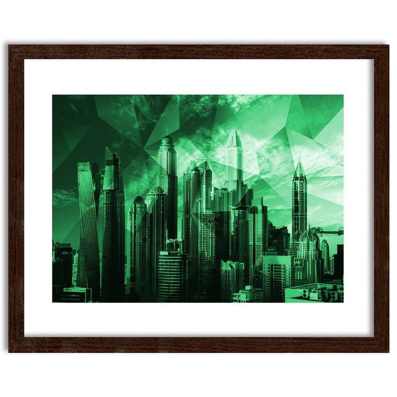 Glezna brūnā rāmī - Geometric Green City 3  Home Trends DECO