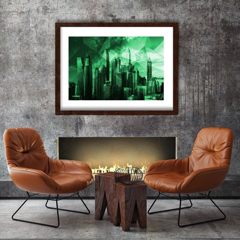 Glezna brūnā rāmī - Geometric Green City 3  Home Trends DECO