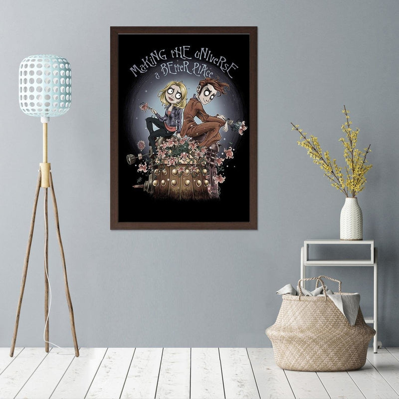 Glezna brūnā rāmī - Girl And Boy On A Background Of The Moon  Home Trends DECO