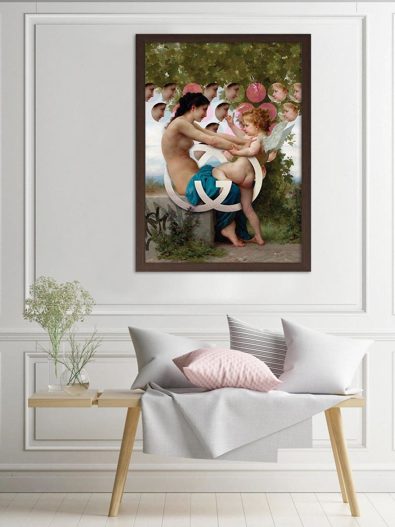 Glezna brūnā rāmī - Girl And Cupid  Home Trends DECO