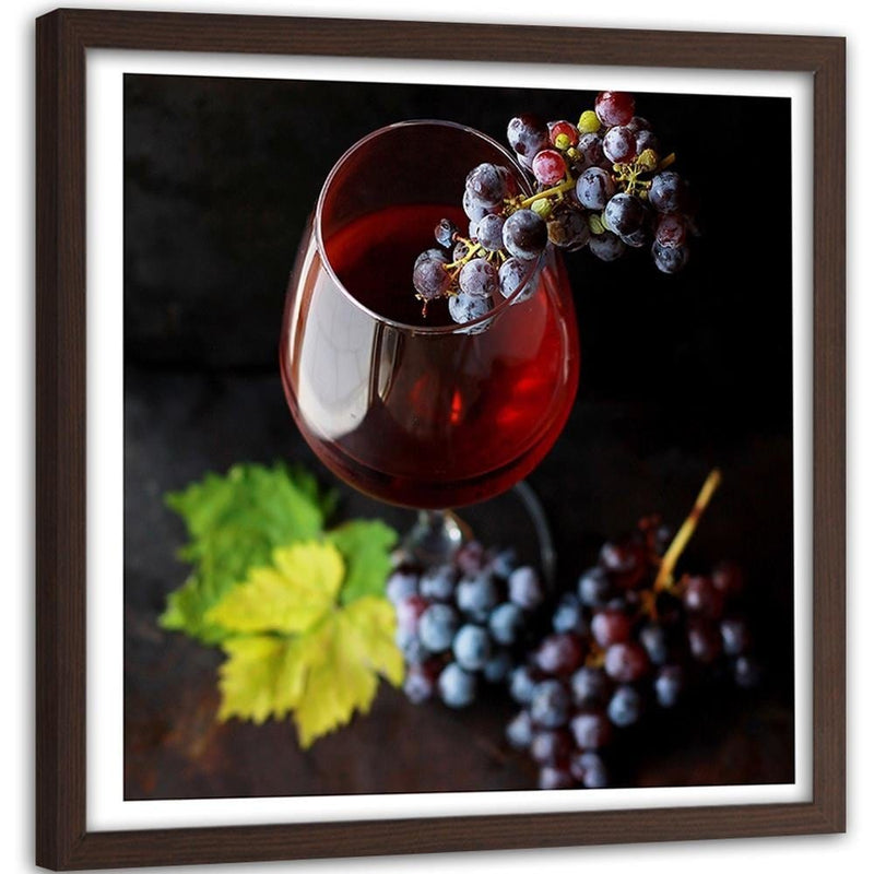 Glezna brūnā rāmī - Glass Of Wine And Grapes  Home Trends DECO