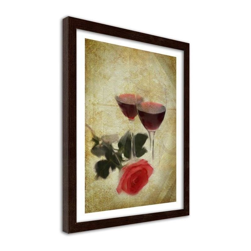 Glezna brūnā rāmī - Glasses of wine and rose  Home Trends DECO