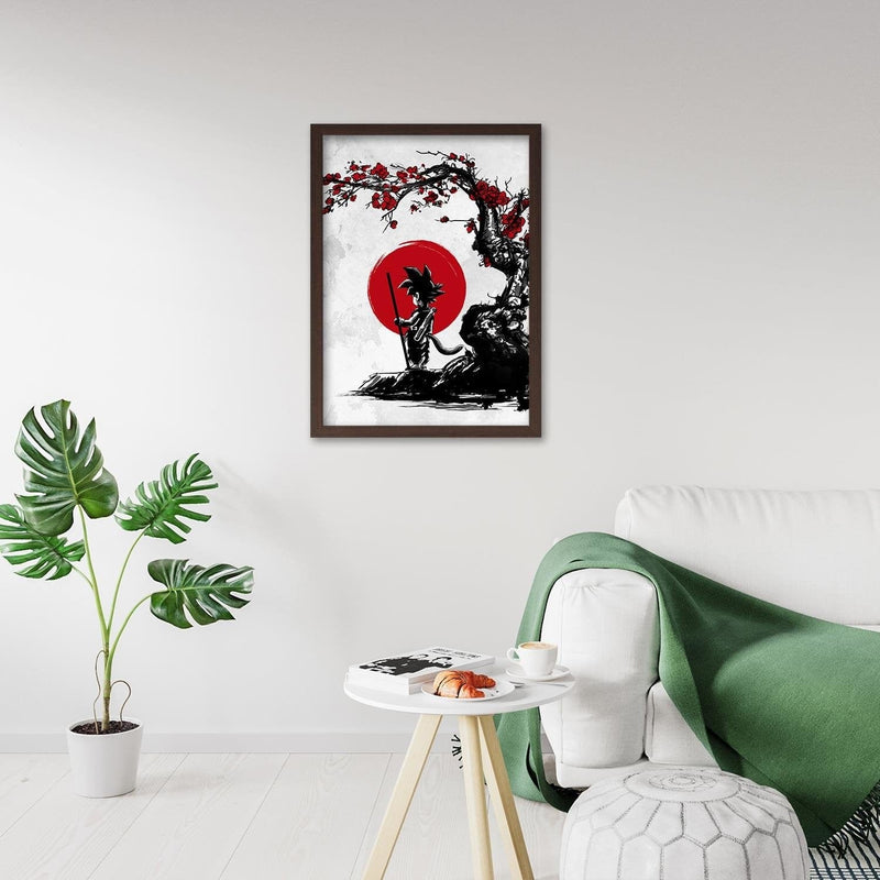 Glezna brūnā rāmī - Goku And The Red Moon  Home Trends DECO