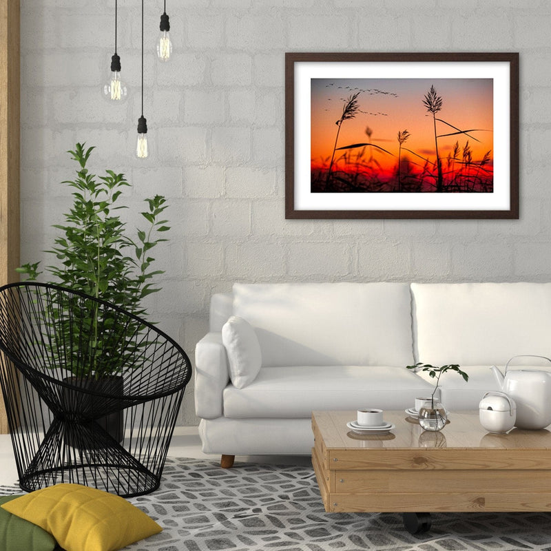 Glezna brūnā rāmī - Grass At Sunset  Home Trends DECO