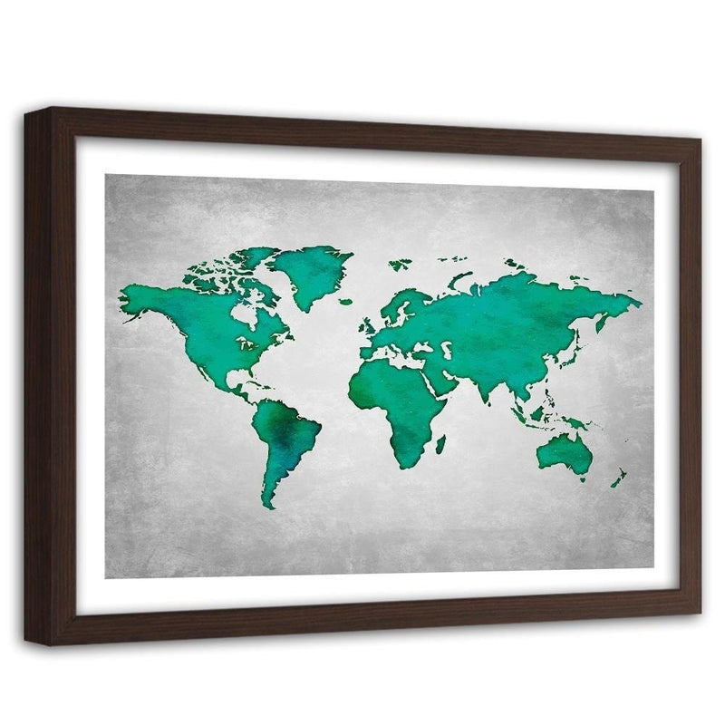 Glezna brūnā rāmī - Green Map Of The World On Concrete  Home Trends DECO