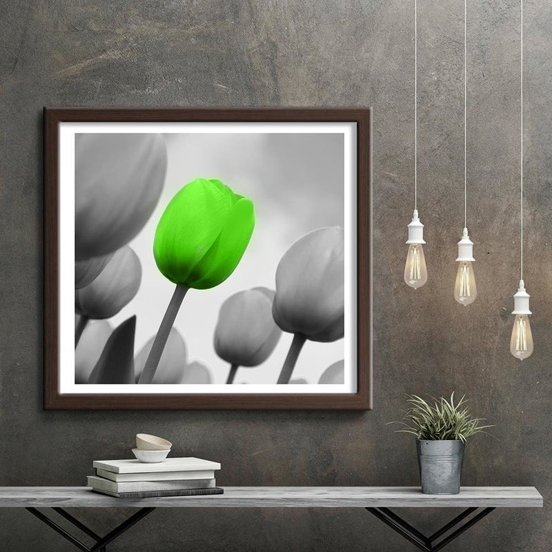 Glezna brūnā rāmī - Green Poppy Flower  Home Trends DECO