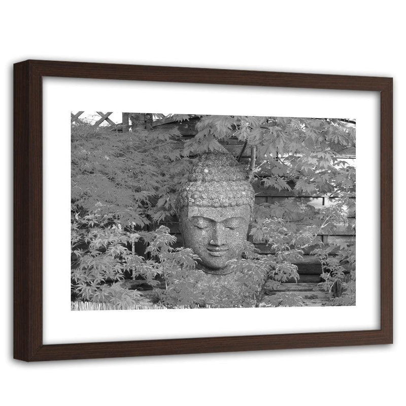 Glezna brūnā rāmī - Head Of Buddha Among The Leaves  Home Trends DECO