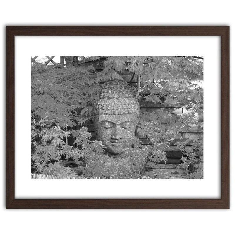 Glezna brūnā rāmī - Head Of Buddha Among The Leaves  Home Trends DECO