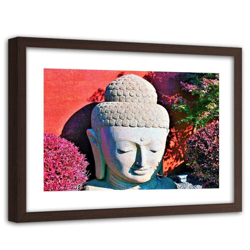 Glezna brūnā rāmī - Head Of Buddha Among The Plants  Home Trends DECO