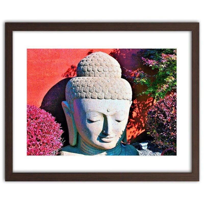 Glezna brūnā rāmī - Head Of Buddha Among The Plants  Home Trends DECO