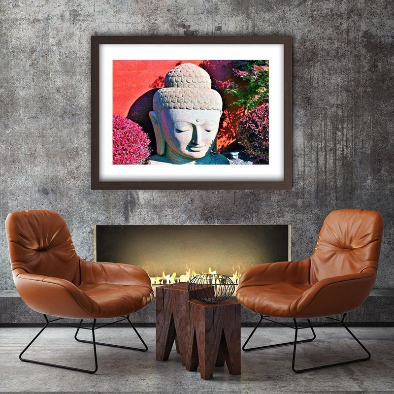 Glezna brūnā rāmī - Head Of Buddha Among The Plants  Home Trends DECO