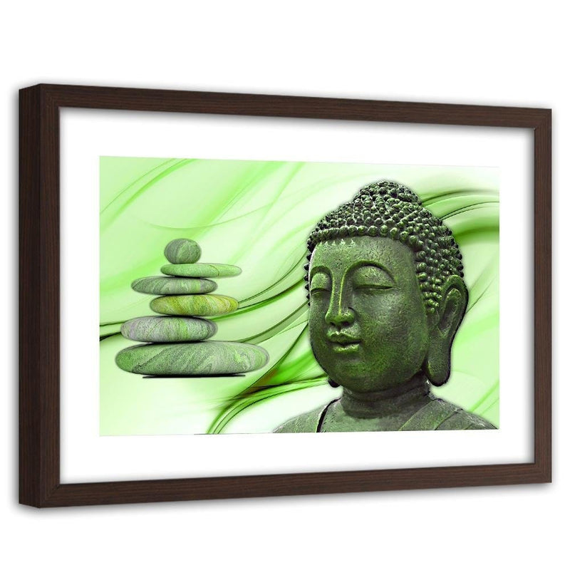 Glezna brūnā rāmī - Head Of Buddha And Zen Stones  Home Trends DECO