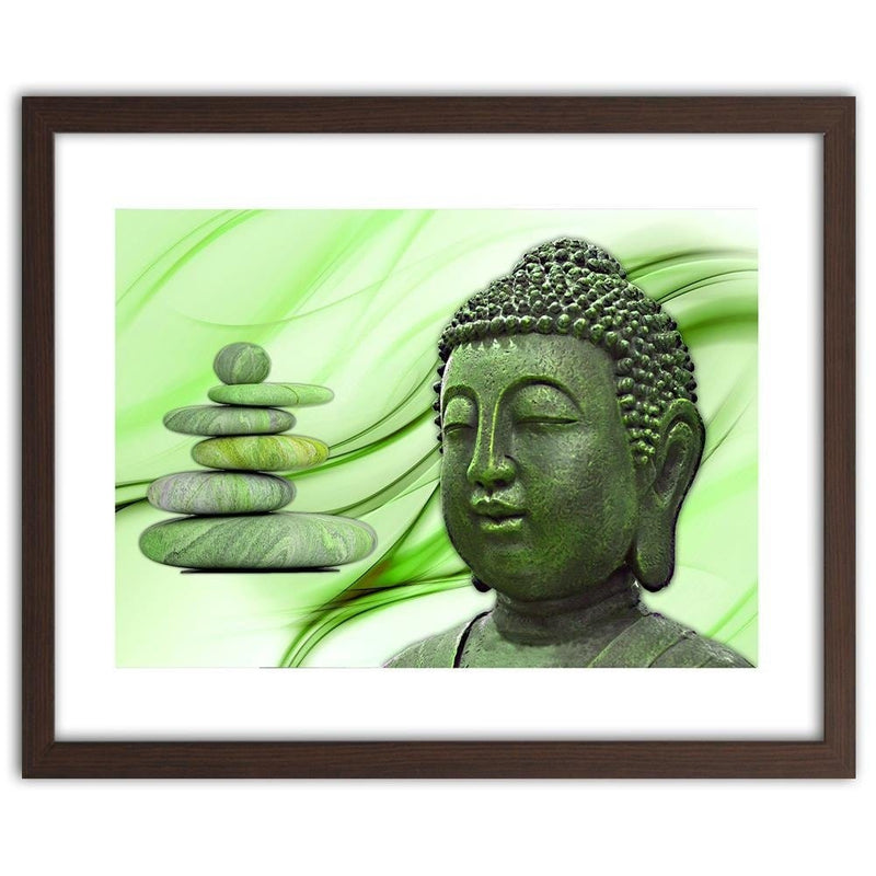 Glezna brūnā rāmī - Head Of Buddha And Zen Stones  Home Trends DECO