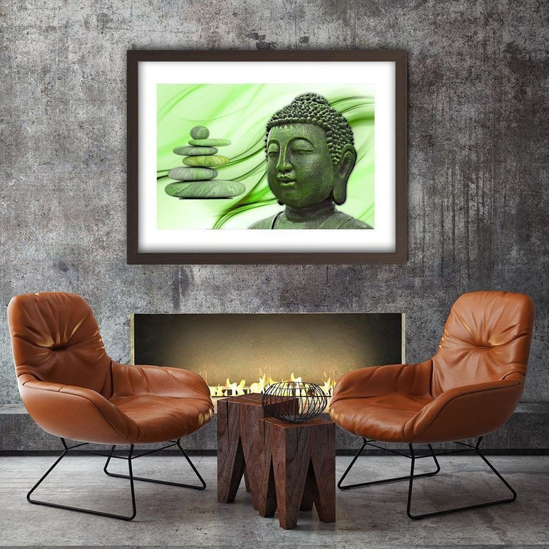 Glezna brūnā rāmī - Head Of Buddha And Zen Stones  Home Trends DECO