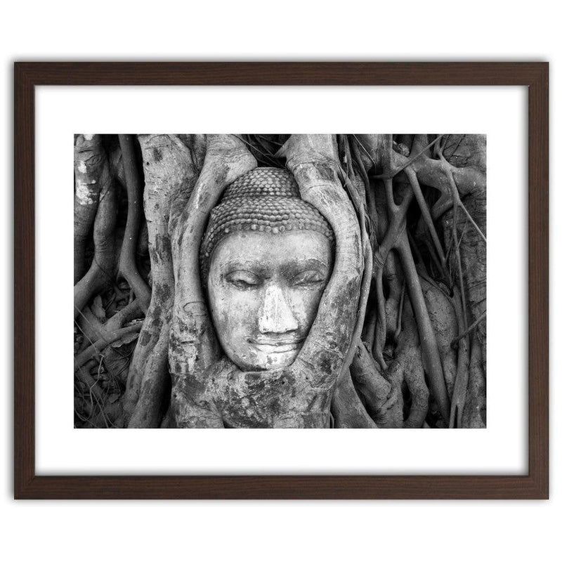 Glezna brūnā rāmī - Head Of Buddha In Tree  Home Trends DECO