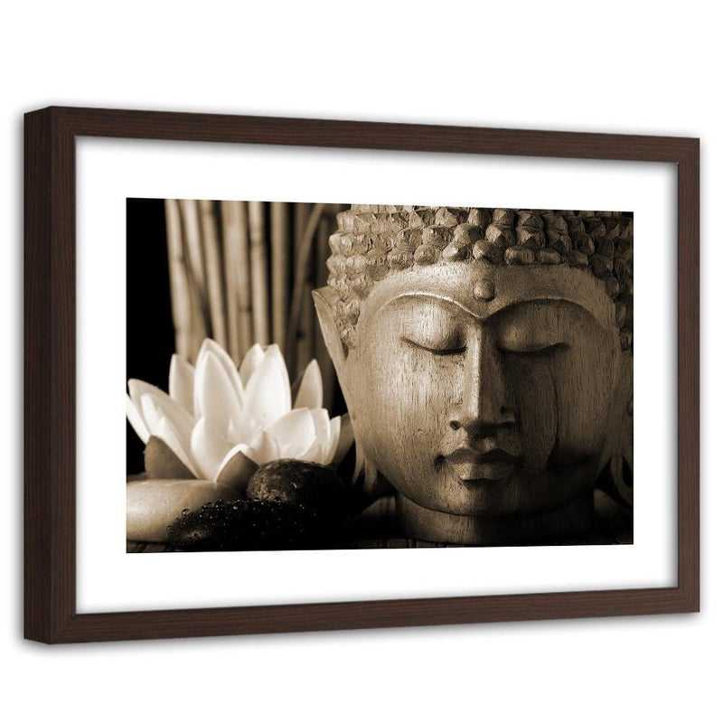 Glezna brūnā rāmī - Head Of Buddha With Lily  Home Trends DECO