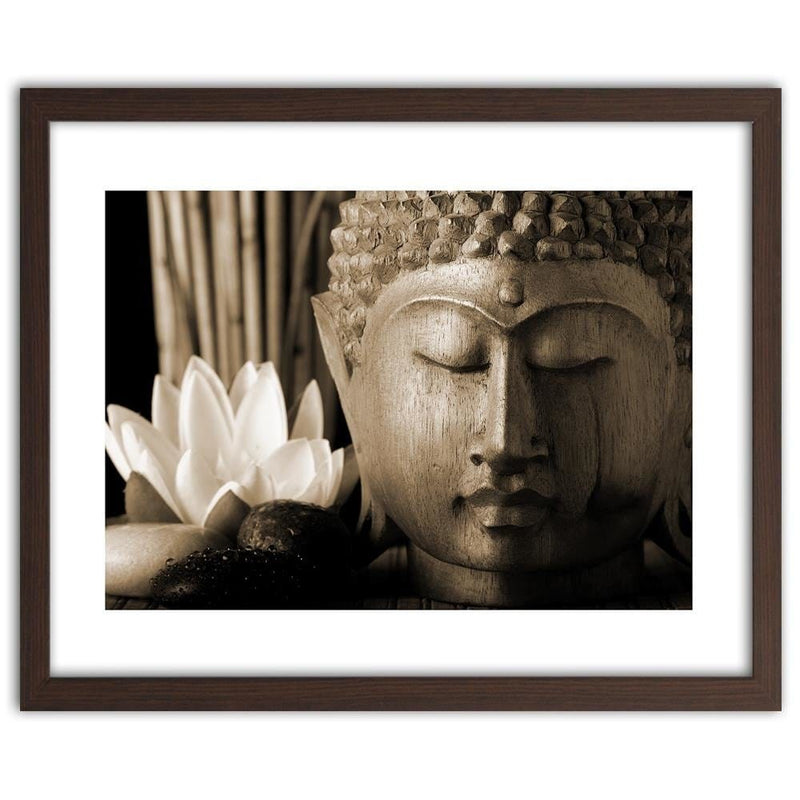 Glezna brūnā rāmī - Head Of Buddha With Lily  Home Trends DECO