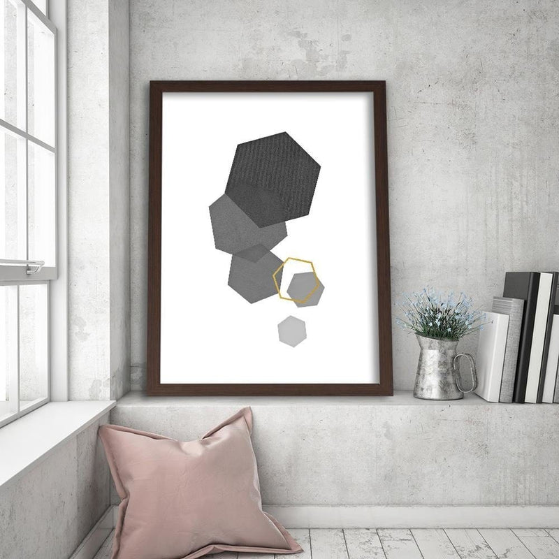 Glezna brūnā rāmī - Hexagons 3  Home Trends DECO