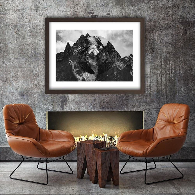 Glezna brūnā rāmī - High Mountains With Geometric Figure 1  Home Trends DECO