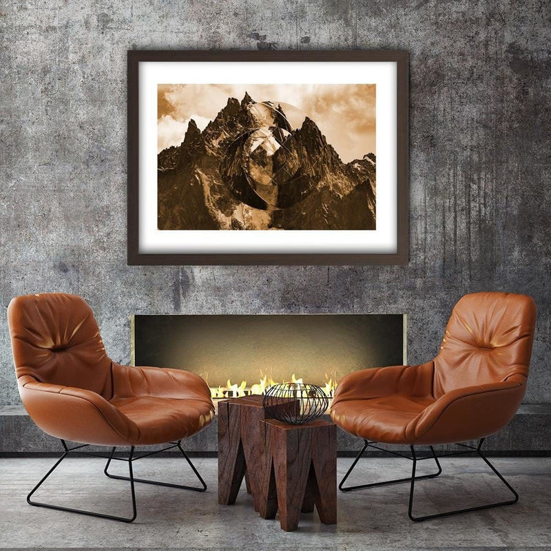 Glezna brūnā rāmī - High Mountains With Geometric Figure 2  Home Trends DECO