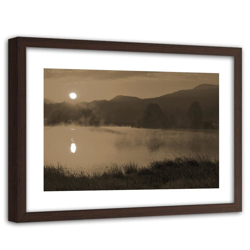 Glezna brūnā rāmī - Lake In The Fog 1  Home Trends DECO