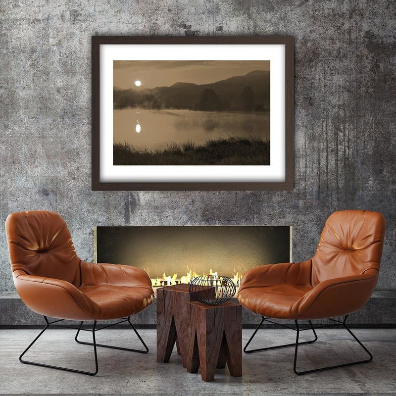 Glezna brūnā rāmī - Lake In The Fog 1  Home Trends DECO