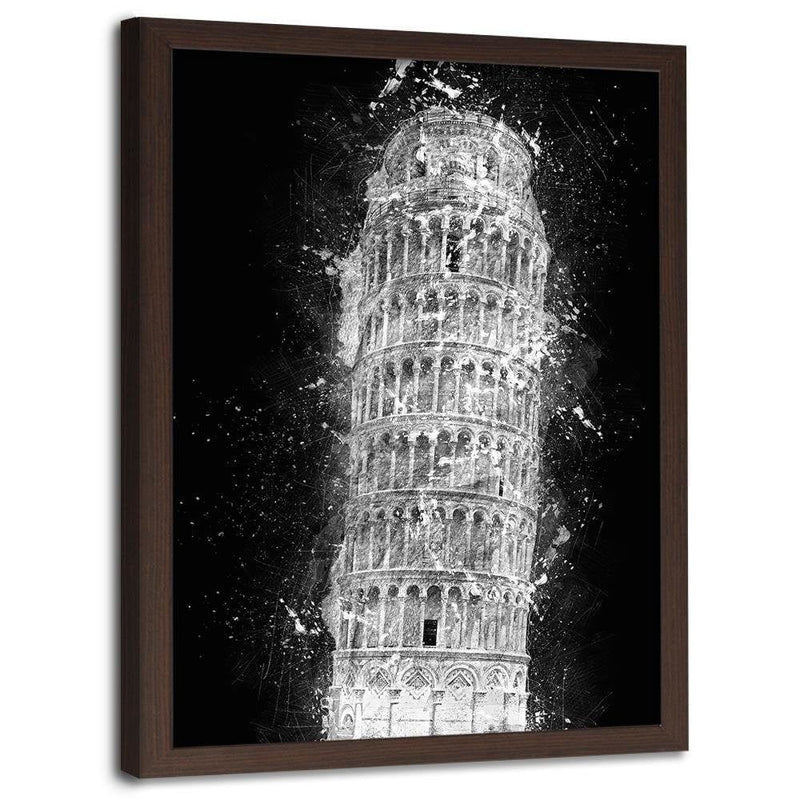 Glezna brūnā rāmī - Leaning Tower Of Pisa At Night  Home Trends DECO