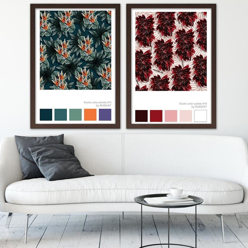 Glezna brūnā rāmī - Leaves Exotic Red  Home Trends DECO