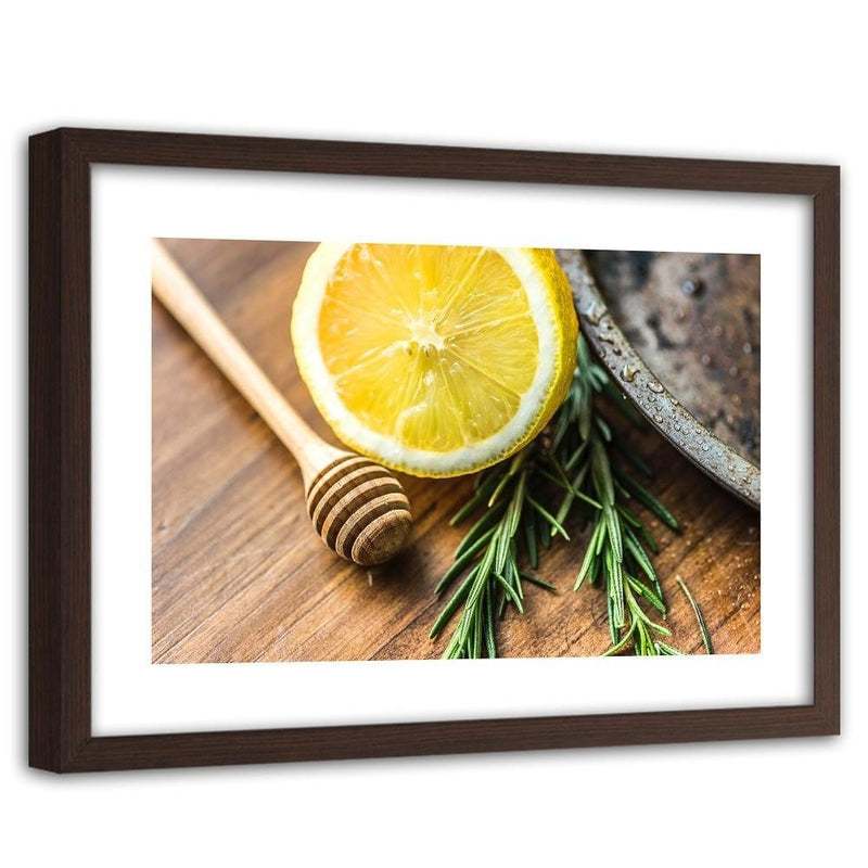 Glezna brūnā rāmī - Lemon And Rosemary  Home Trends DECO