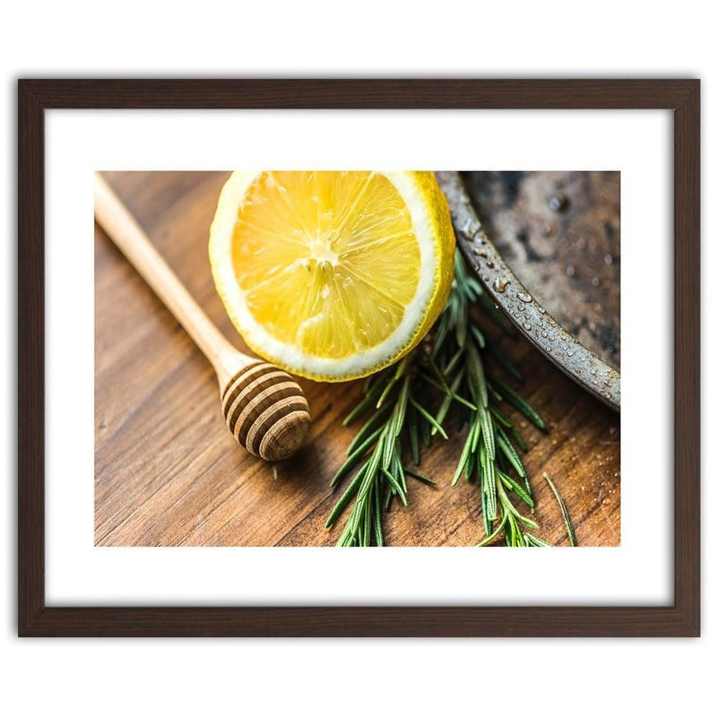 Glezna brūnā rāmī - Lemon And Rosemary  Home Trends DECO