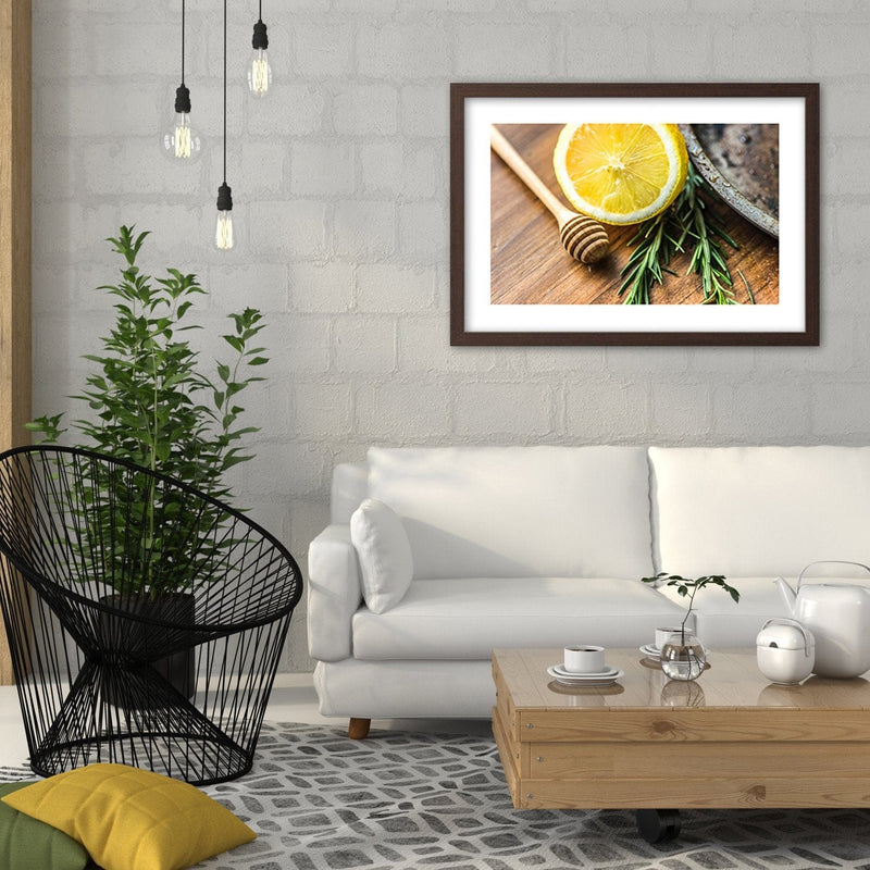 Glezna brūnā rāmī - Lemon And Rosemary  Home Trends DECO