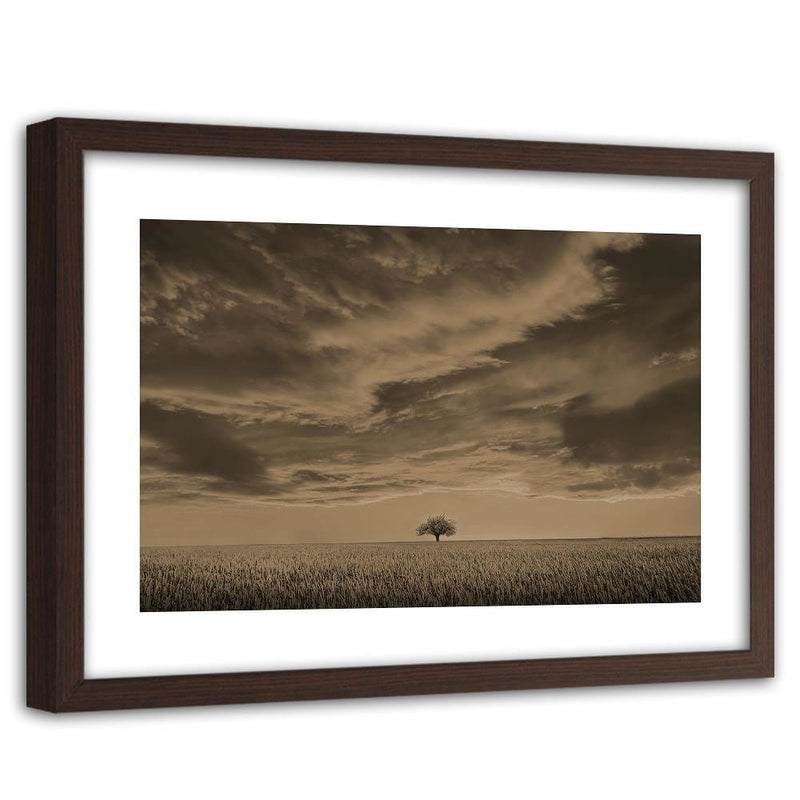 Glezna brūnā rāmī - Lone Tree In Field 1  Home Trends DECO