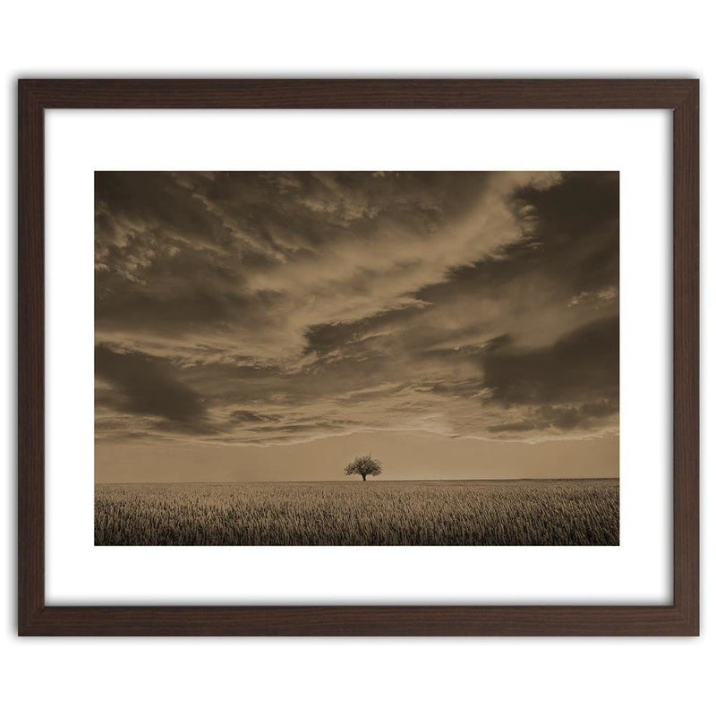 Glezna brūnā rāmī - Lone Tree In Field 1  Home Trends DECO