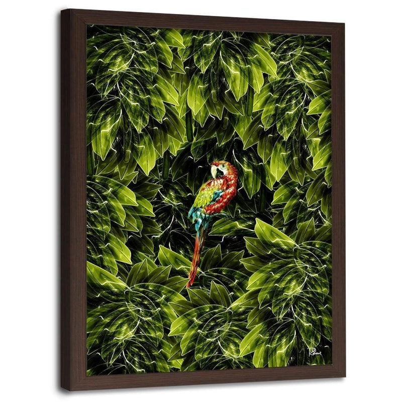 Glezna brūnā rāmī - Macaw Tropical Green  Home Trends DECO