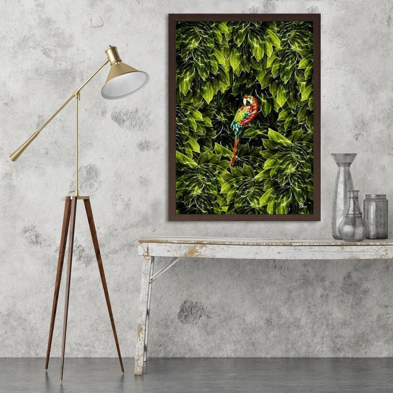 Glezna brūnā rāmī - Macaw Tropical Green  Home Trends DECO