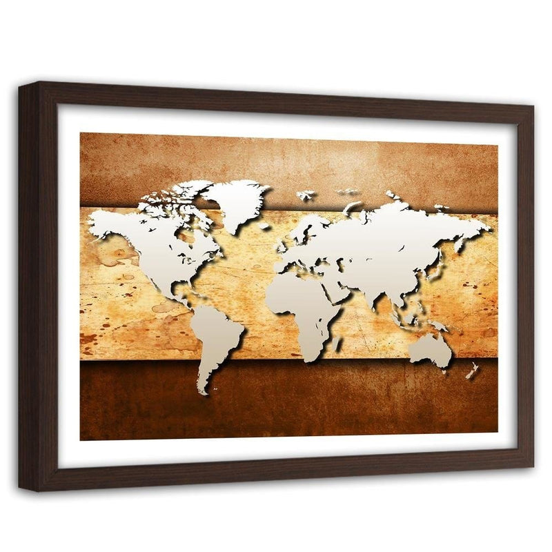 Glezna brūnā rāmī - Map Of The World On Board  Home Trends DECO