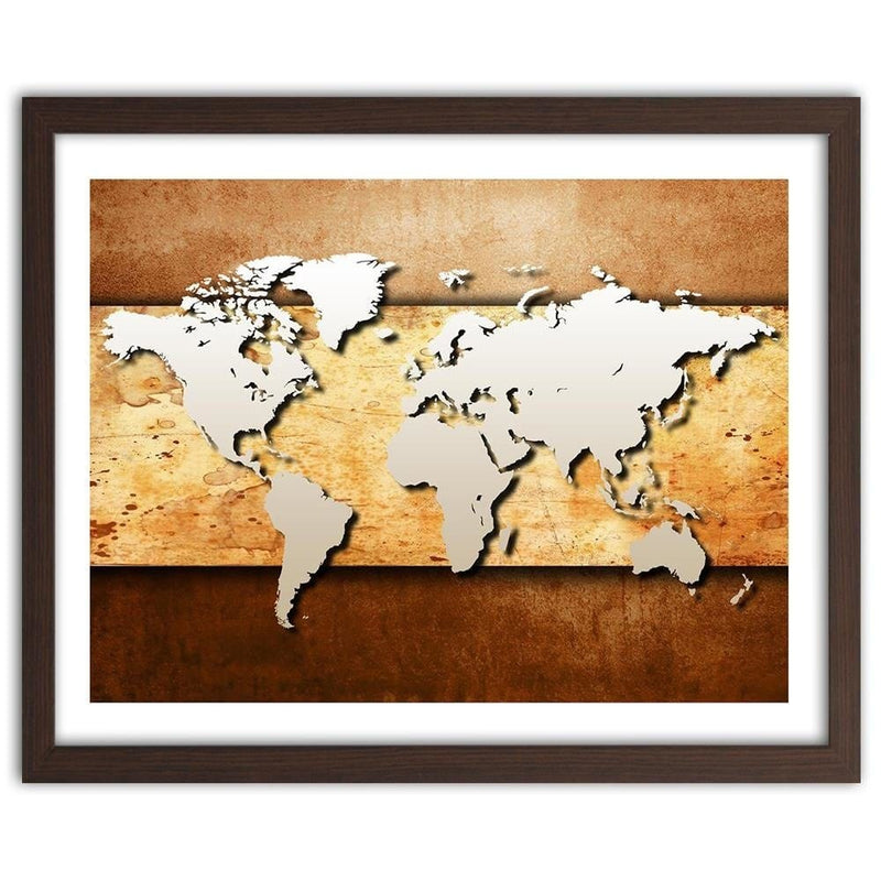 Glezna brūnā rāmī - Map Of The World On Board  Home Trends DECO