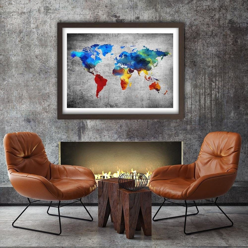 Glezna brūnā rāmī - Map Of The World Painted On The Concrete  Home Trends DECO