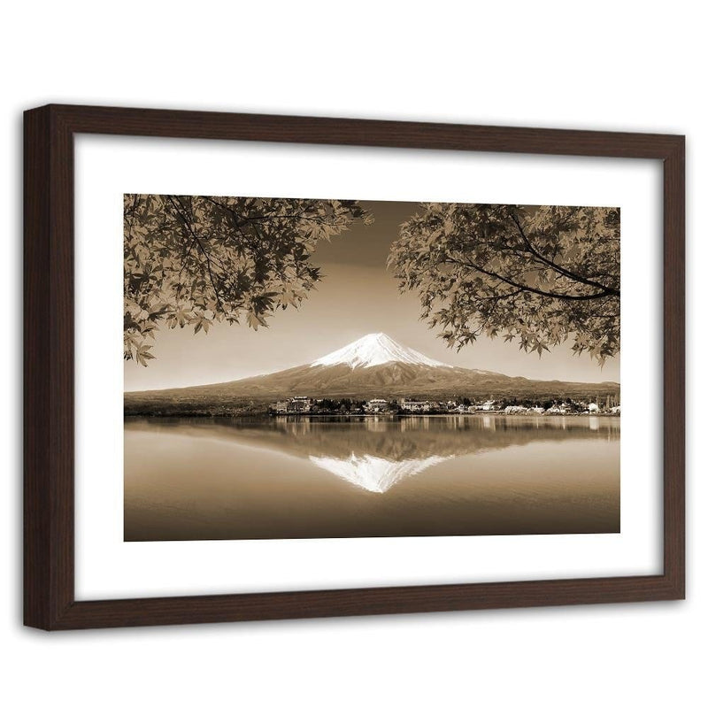 Glezna brūnā rāmī - Mount Fuji And Lake 1  Home Trends DECO