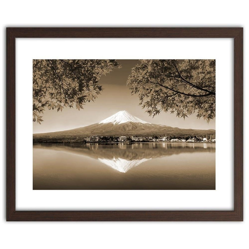 Glezna brūnā rāmī - Mount Fuji And Lake 1  Home Trends DECO