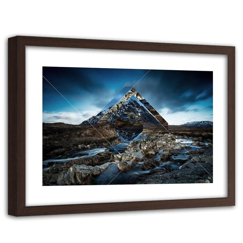 Glezna brūnā rāmī - Mountain Landscape With Geometric Figures 1  Home Trends DECO