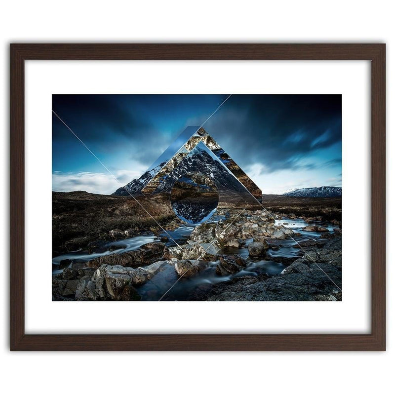 Glezna brūnā rāmī - Mountain Landscape With Geometric Figures 1  Home Trends DECO