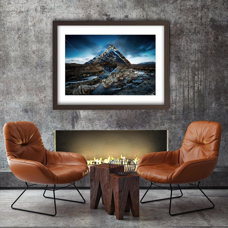 Glezna brūnā rāmī - Mountain Landscape With Geometric Figures 1  Home Trends DECO