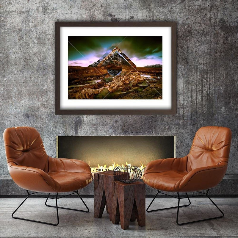 Glezna brūnā rāmī - Mountain Landscape With Geometric Shapes 2  Home Trends DECO