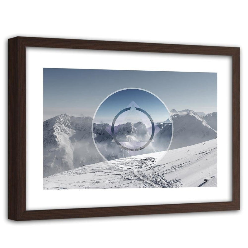 Glezna brūnā rāmī - Mountains Covered With Snow With A Figure Of 1  Home Trends DECO