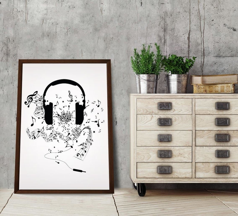 Glezna brūnā rāmī - Music Morife Image Black And White  Home Trends DECO