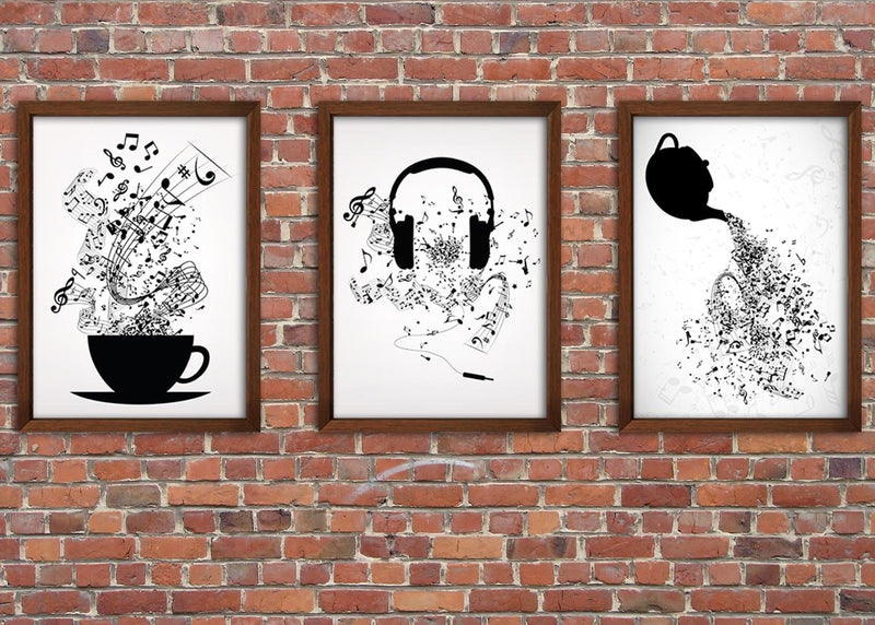 Glezna brūnā rāmī - Music Morife Image Black And White  Home Trends DECO