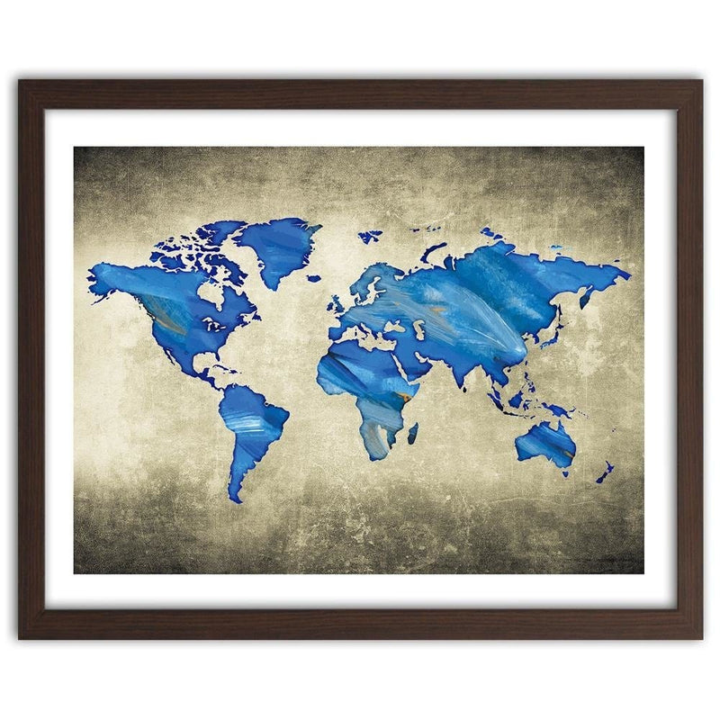 Glezna brūnā rāmī - Navy Blue Map Of The World  Home Trends DECO