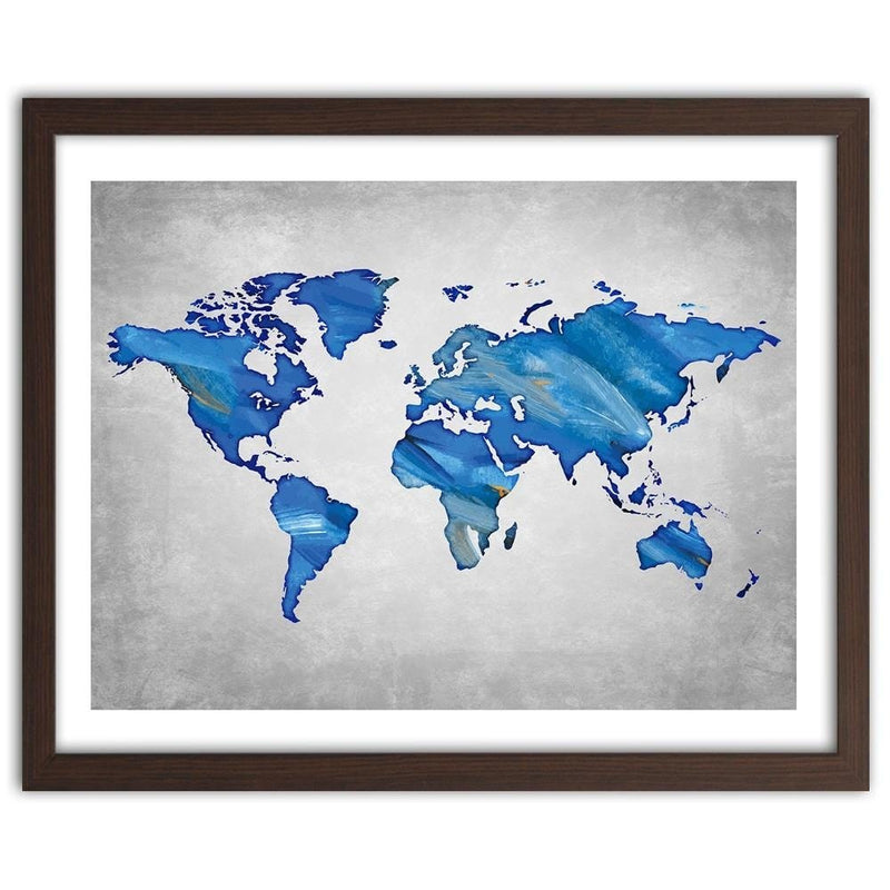 Glezna brūnā rāmī - Navy Blue Map Of The World On Concrete  Home Trends DECO