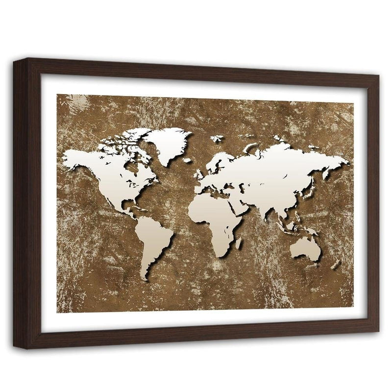 Glezna brūnā rāmī - Old Map Of The World Retro  Home Trends DECO